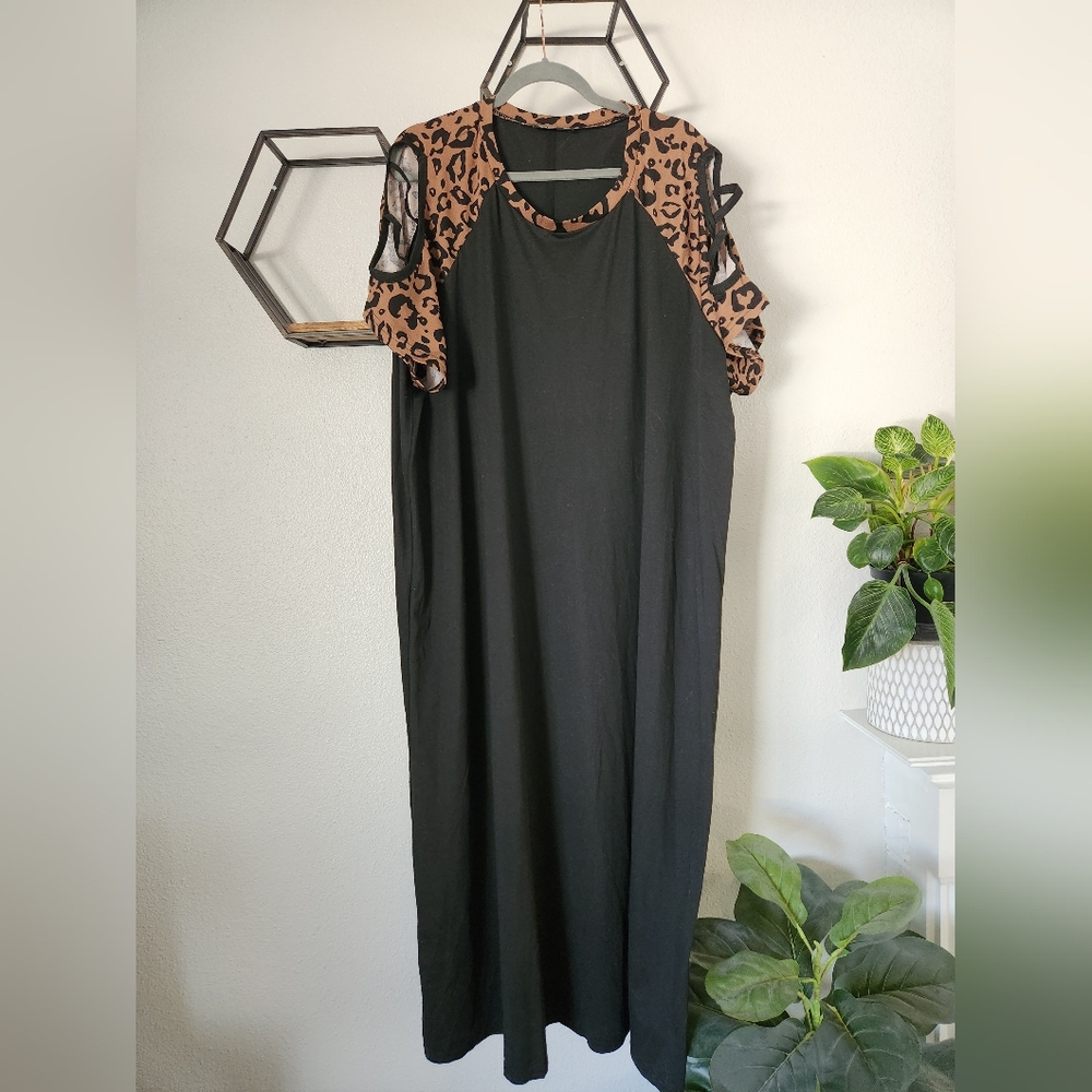 Leopard Print Black Dress